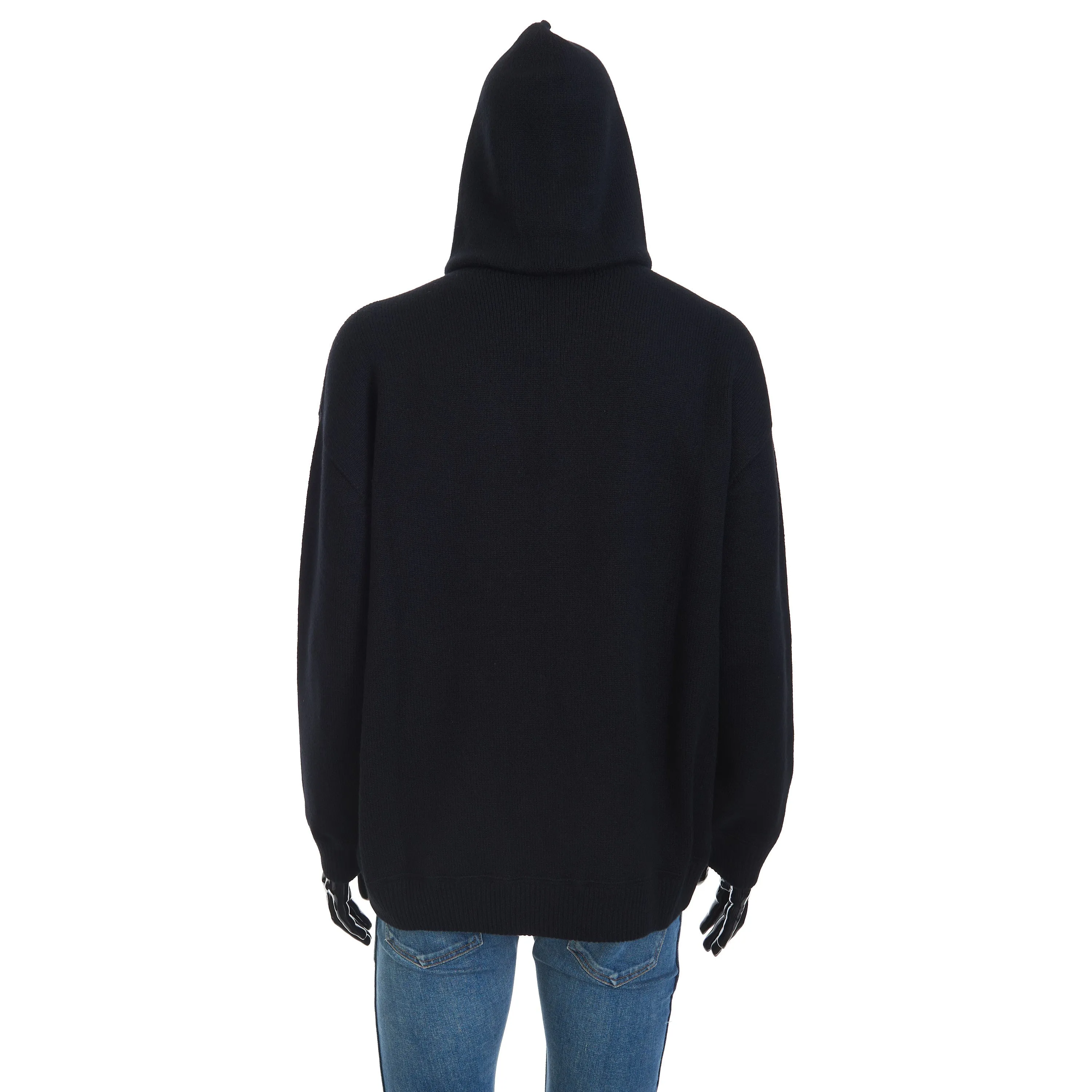 Oversized Hooded Zip-up Sweater In Black Sporty Wool And Cashmere