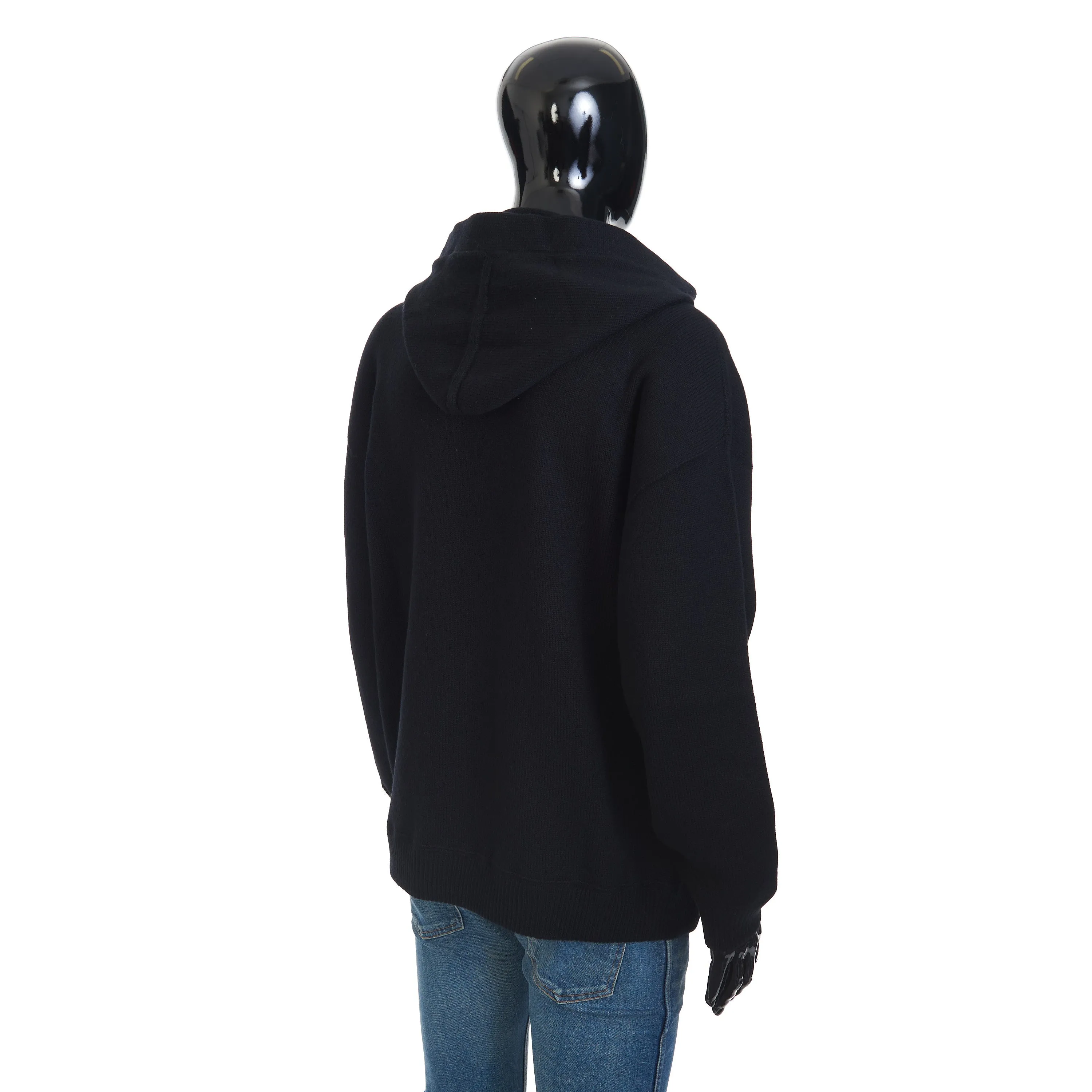 Oversized Hooded Zip-up Sweater In Black Sporty Wool And Cashmere