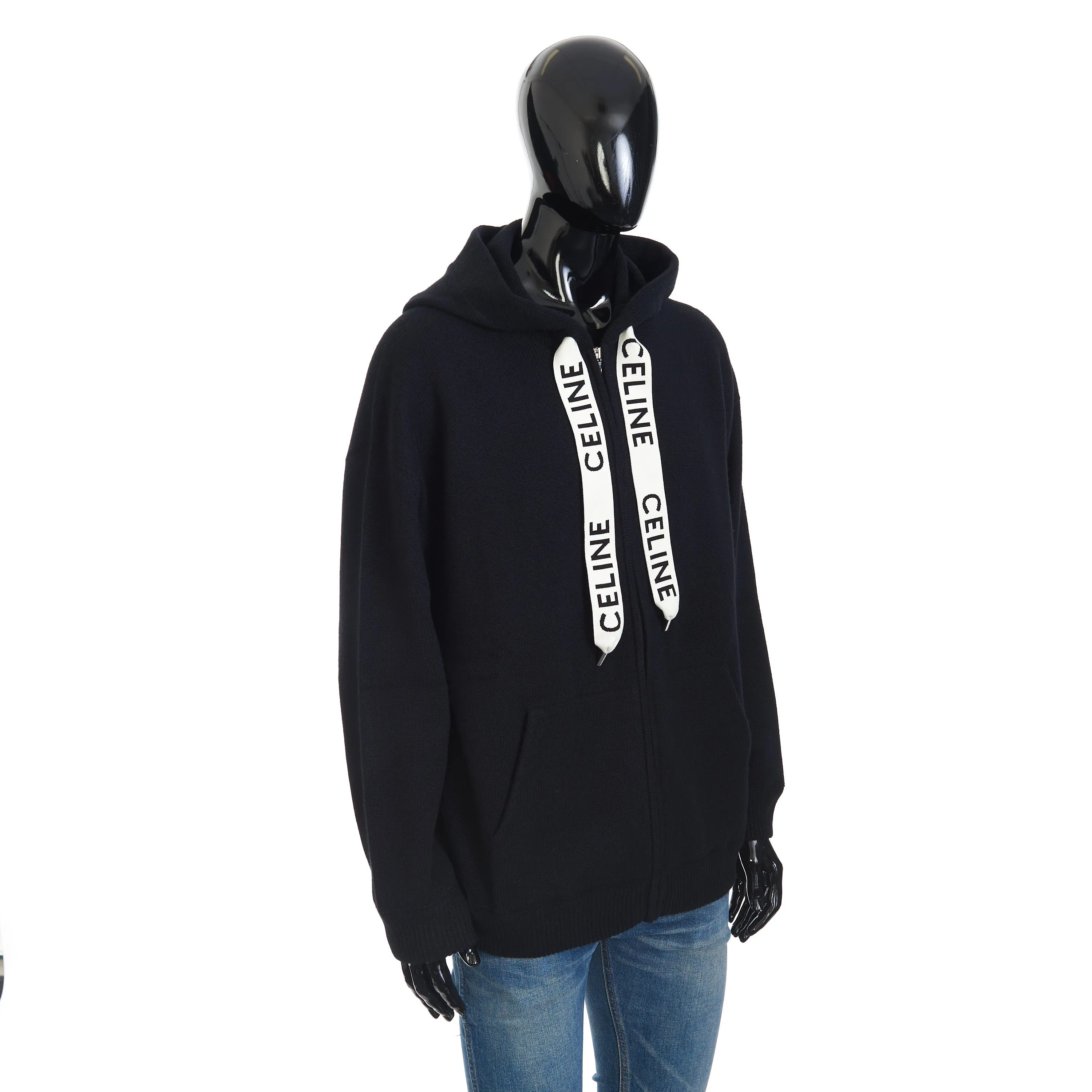 Oversized Hooded Zip-up Sweater In Black Sporty Wool And Cashmere