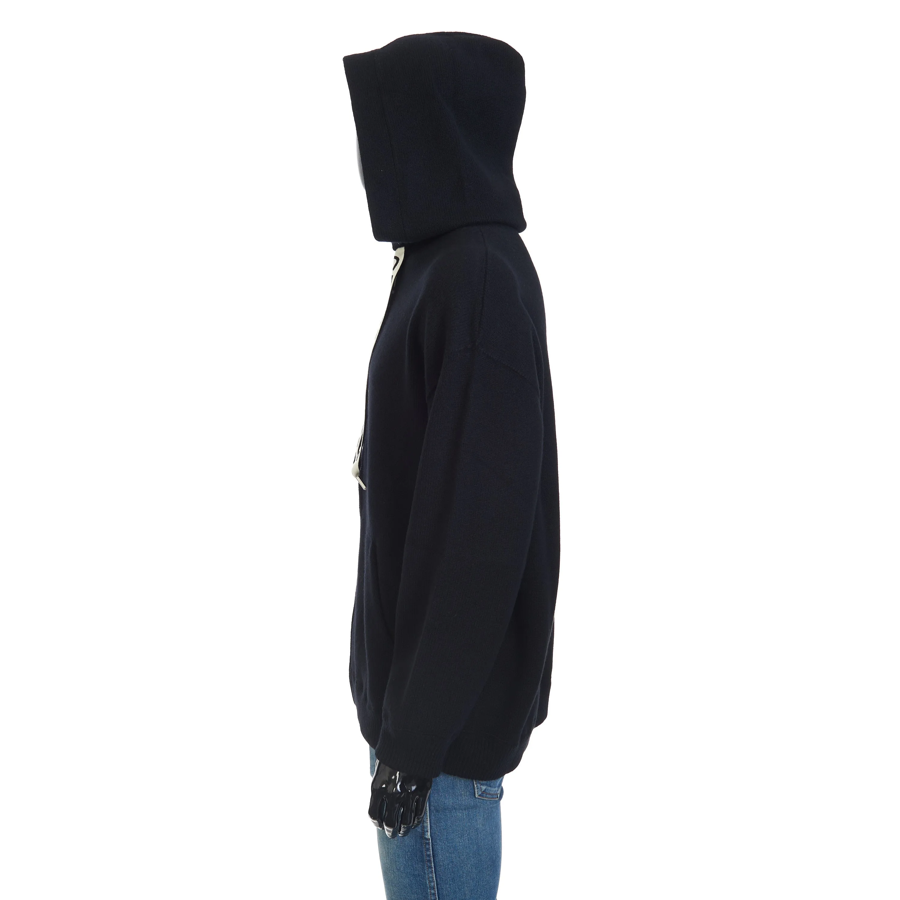 Oversized Hooded Zip-up Sweater In Black Sporty Wool And Cashmere