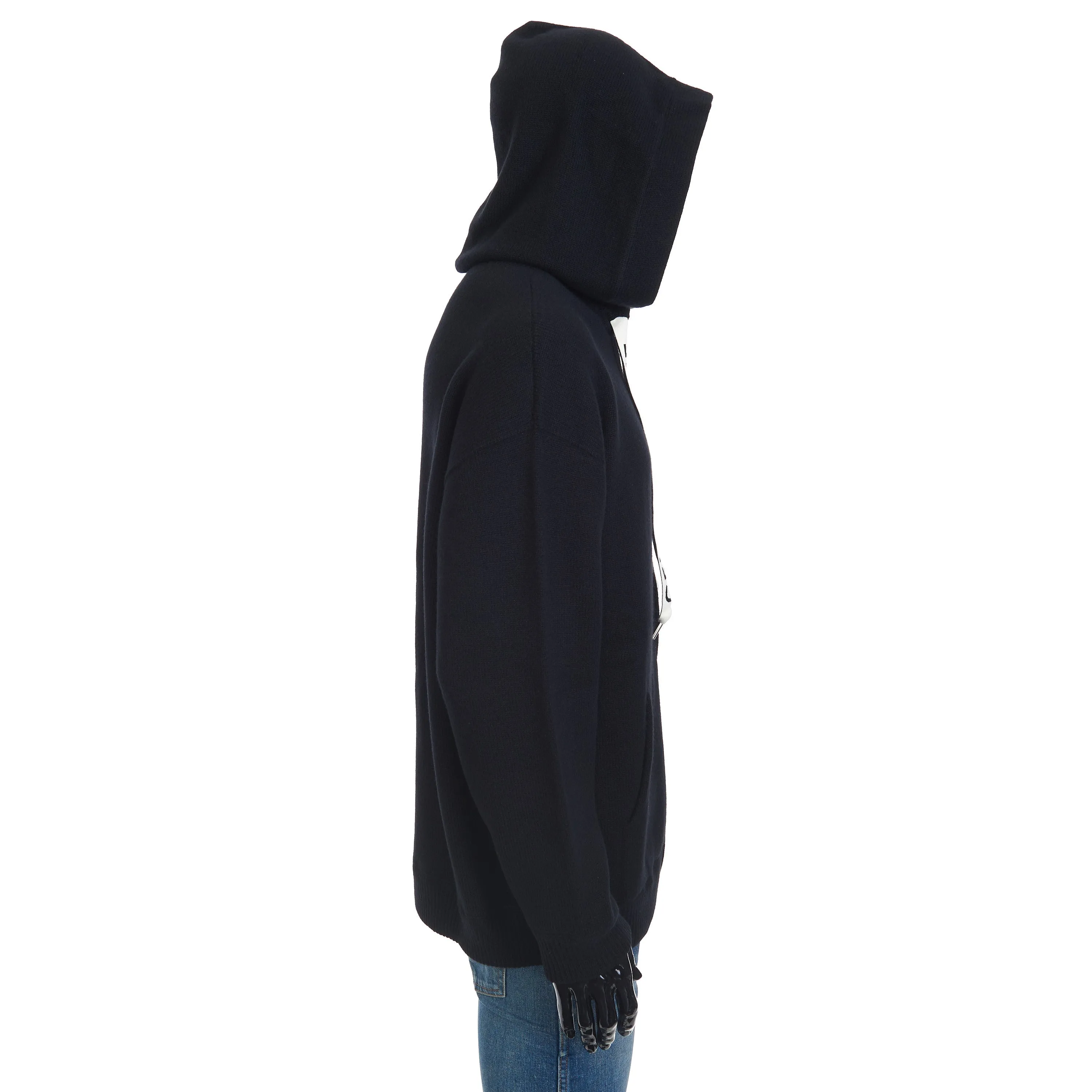 Oversized Hooded Zip-up Sweater In Black Sporty Wool And Cashmere