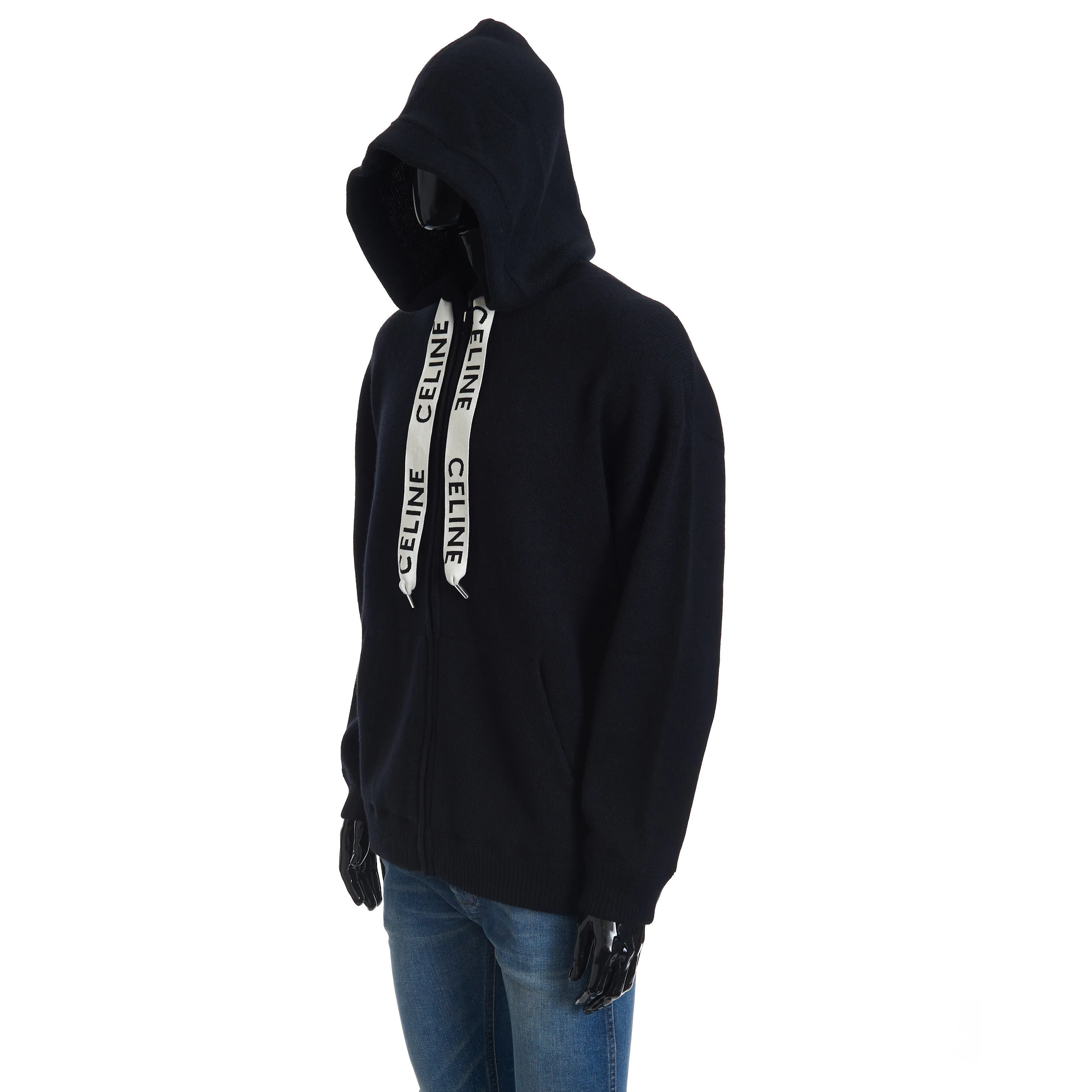 Oversized Hooded Zip-up Sweater In Black Sporty Wool And Cashmere