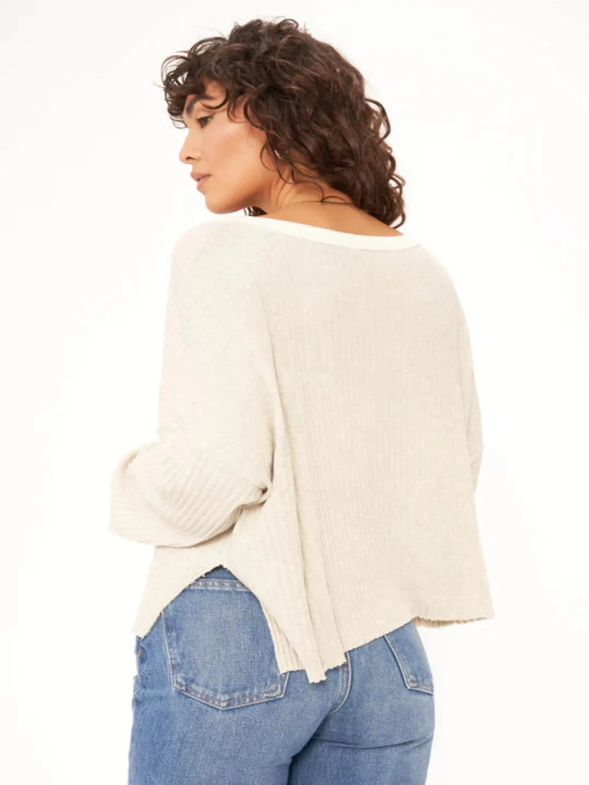 Project Social T Getaway Notch Neck Sweater Rib Pullover - Oat