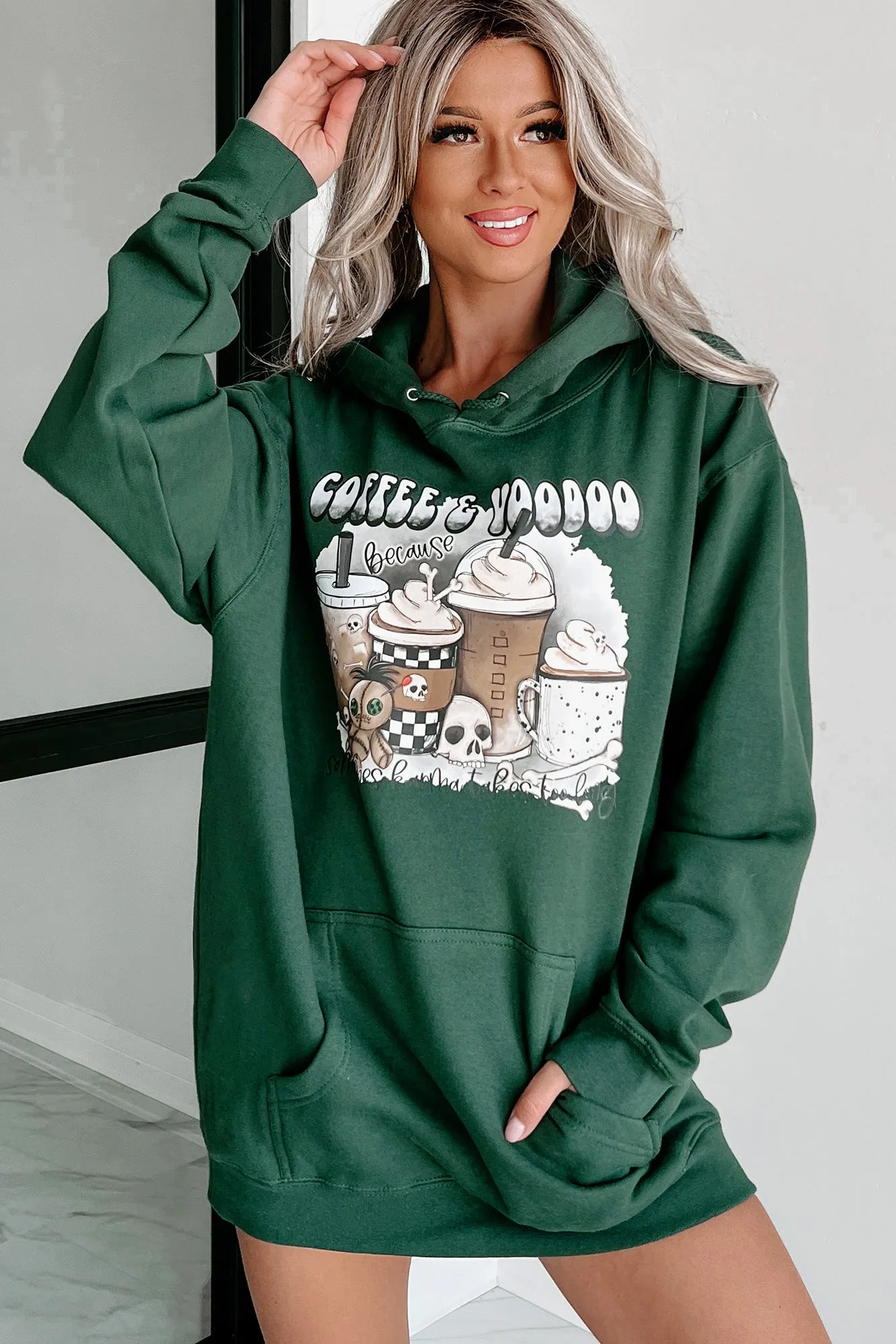 "Coffee & Voodoo" Graphic Hoodie (Alpine Green) - Print On Demand