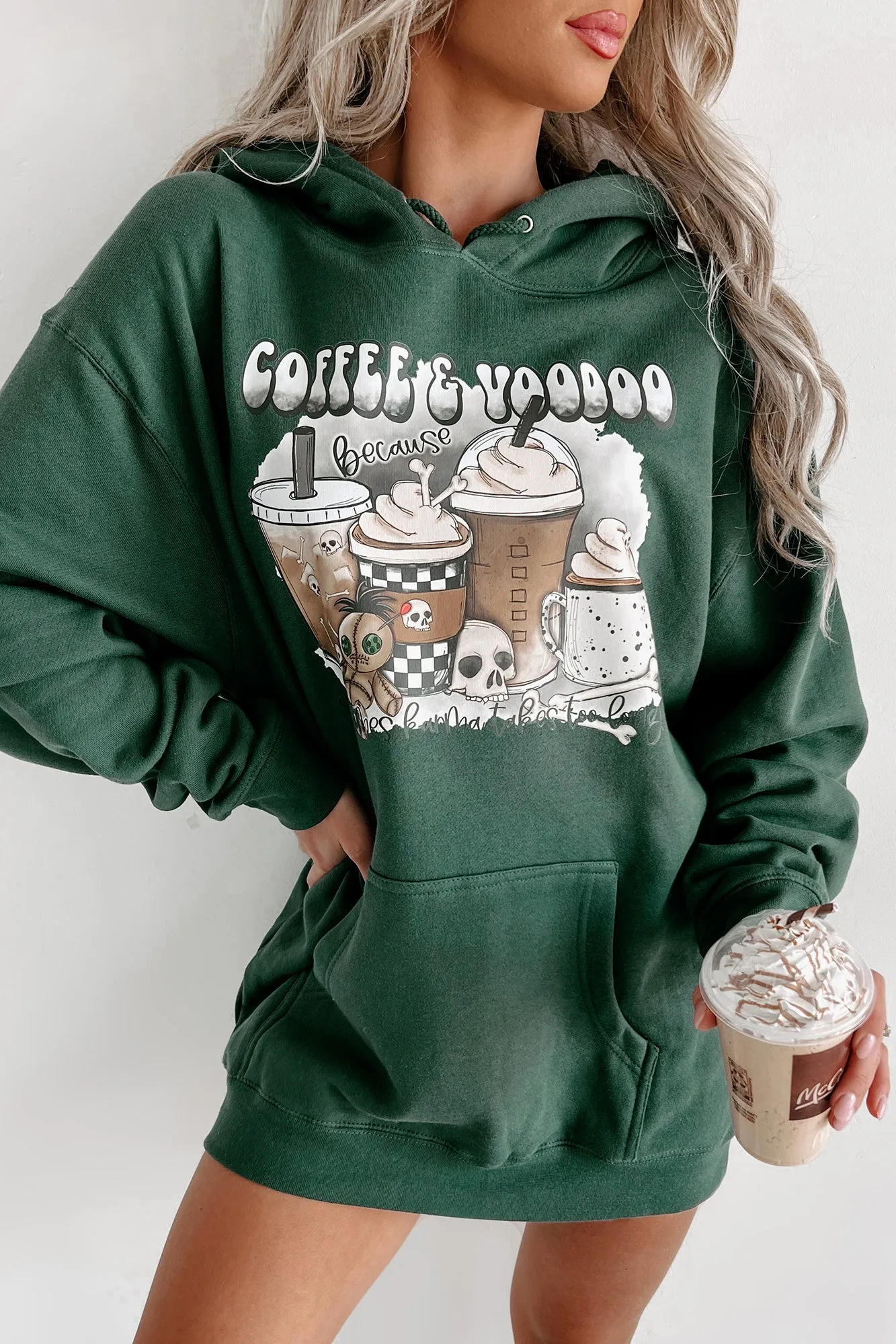 "Coffee & Voodoo" Graphic Hoodie (Alpine Green) - Print On Demand