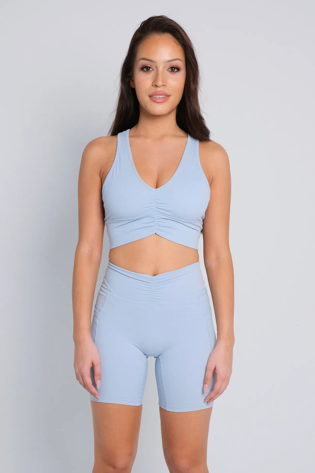 Ruched Biker Shorts - Baby Blue