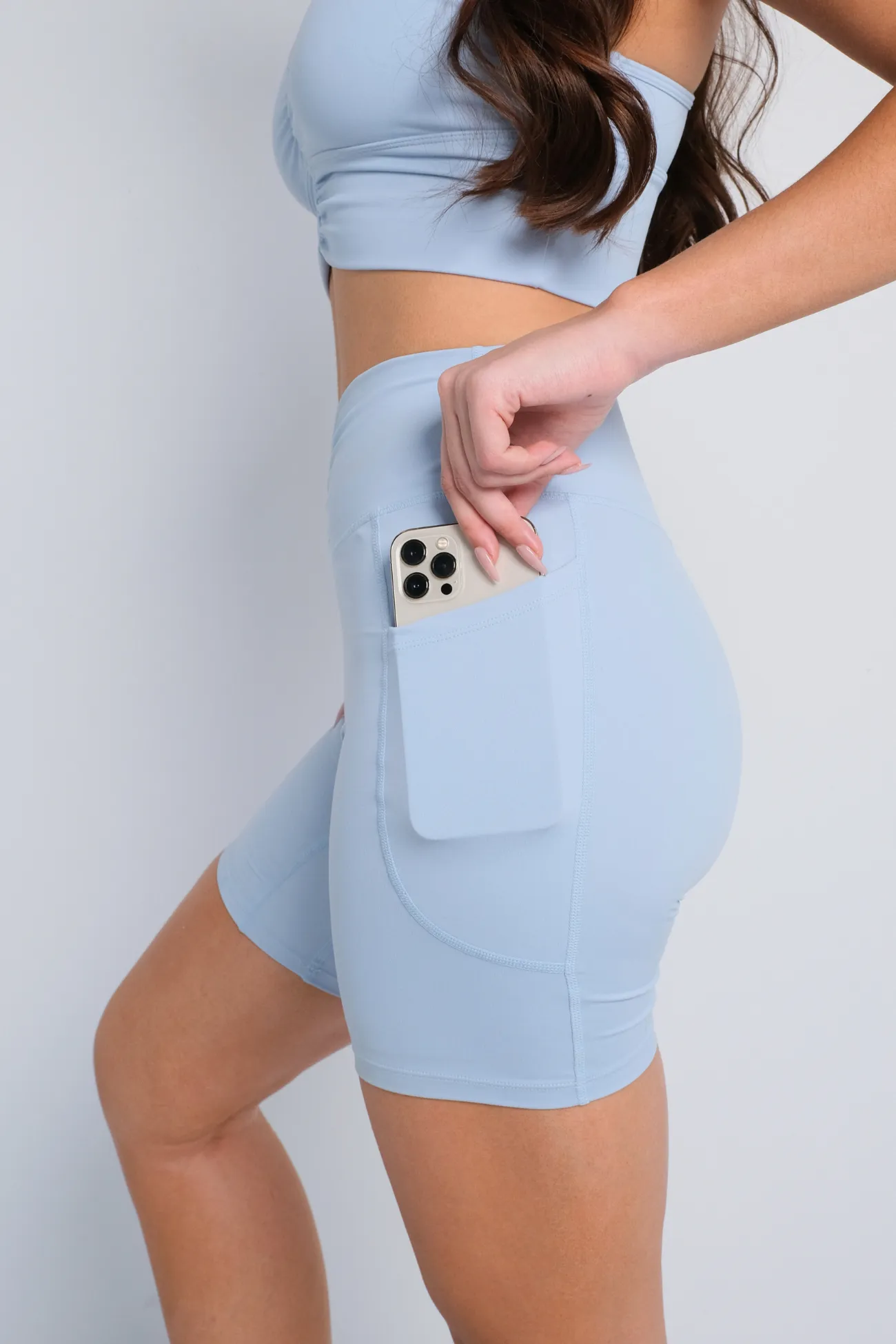 Ruched Biker Shorts - Baby Blue