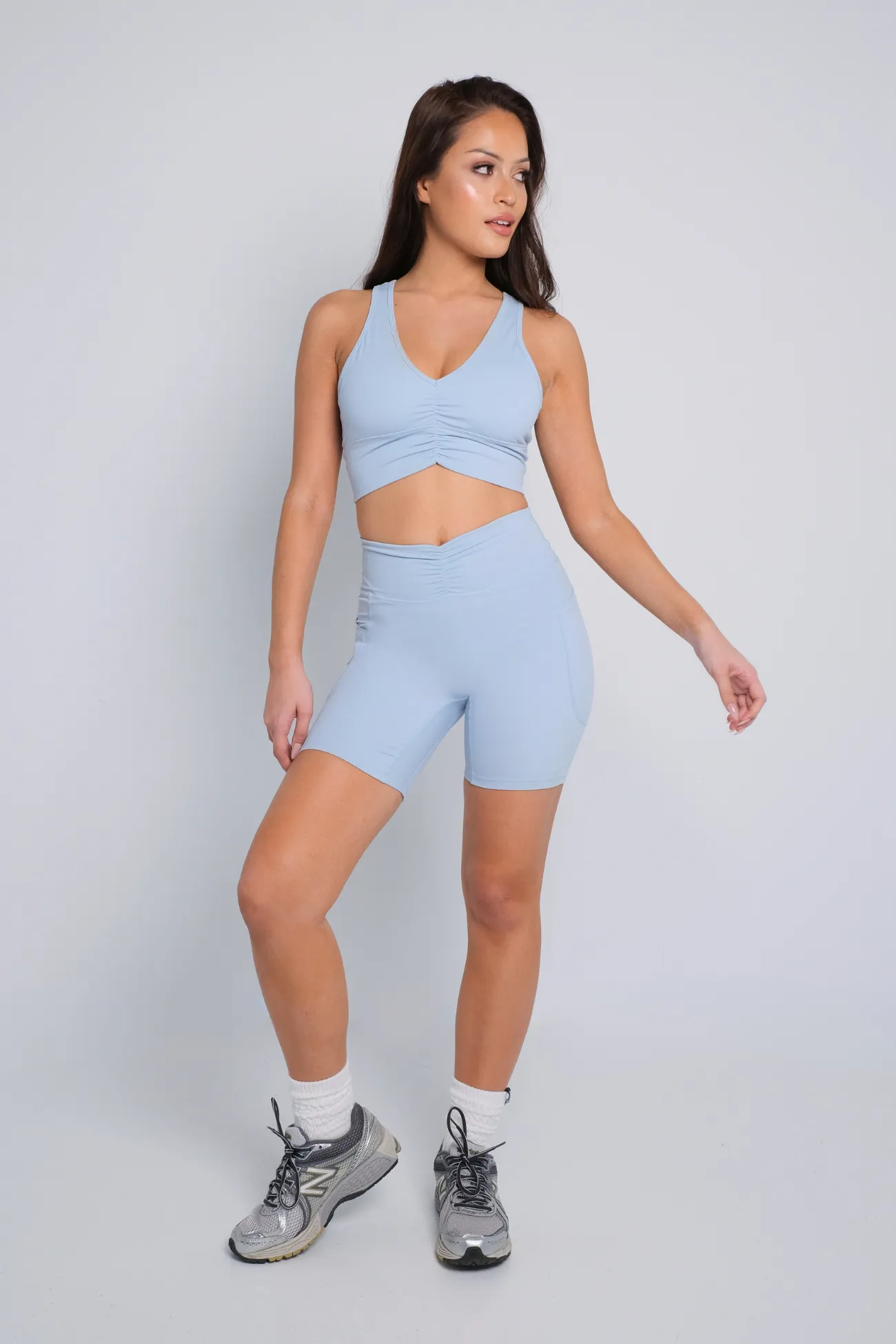 Ruched Biker Shorts - Baby Blue