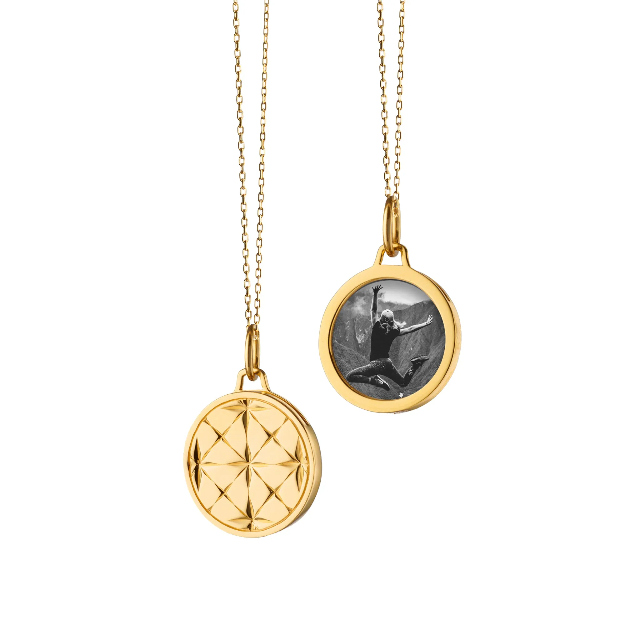 Small Round Mosaic 18K Gold Half Locket