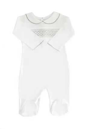 Smocked Cotton Pajama Pima Cotton White and Grey