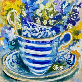 Tea time with blue wrens 2-art print