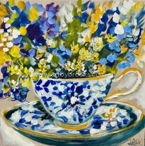 Tea time with blue wrens 3-art print