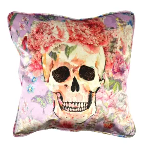 Walter Knabe Pillow 20" Velvet Skull Floral Magenta