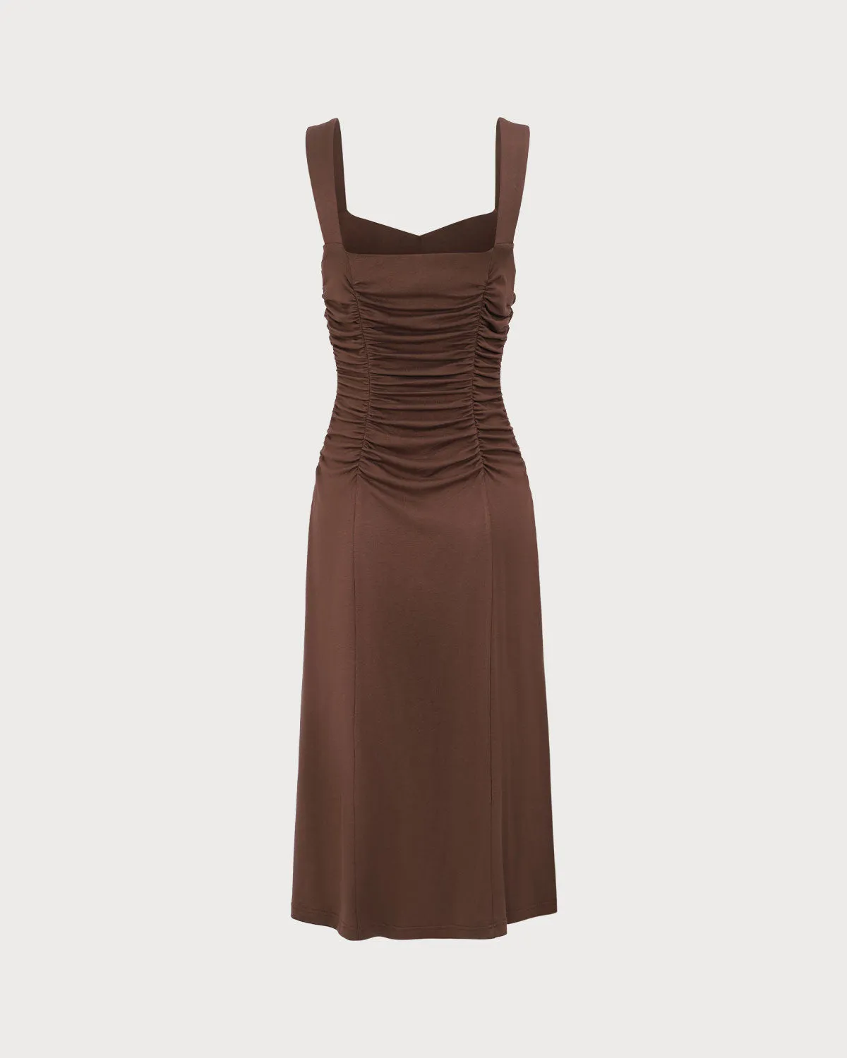 Women's Coffee Ruched Knitted Slip Midi Dress