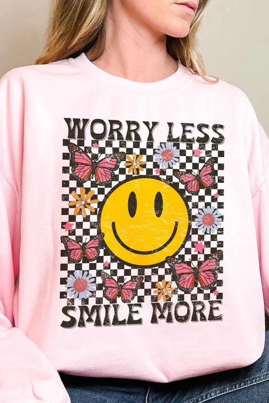 WORRY LESS SMILE MORE HAPPY FACE SWEATSHIRT